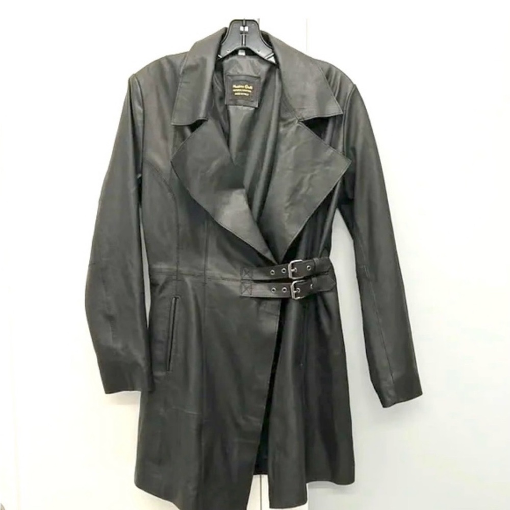 Massimo Dutti Charcoal Long Leather Jacket